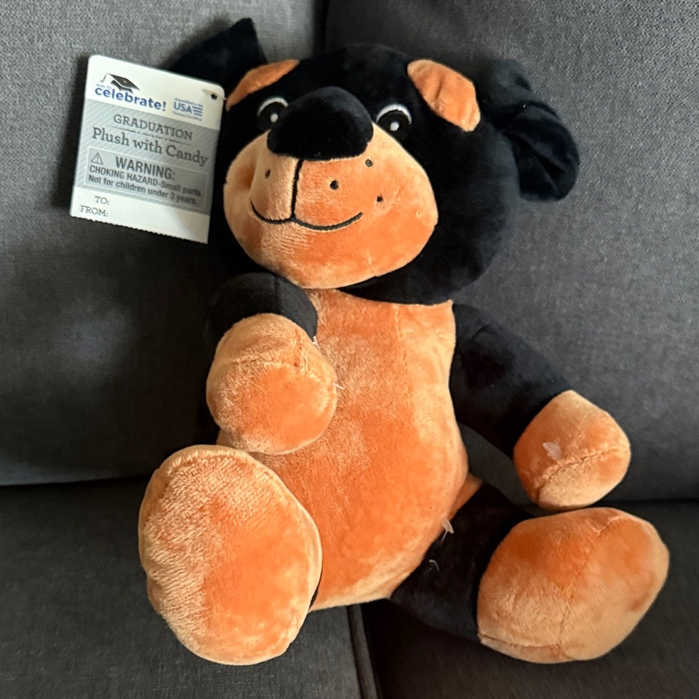 Graduation Plush Dog - Black and Orange